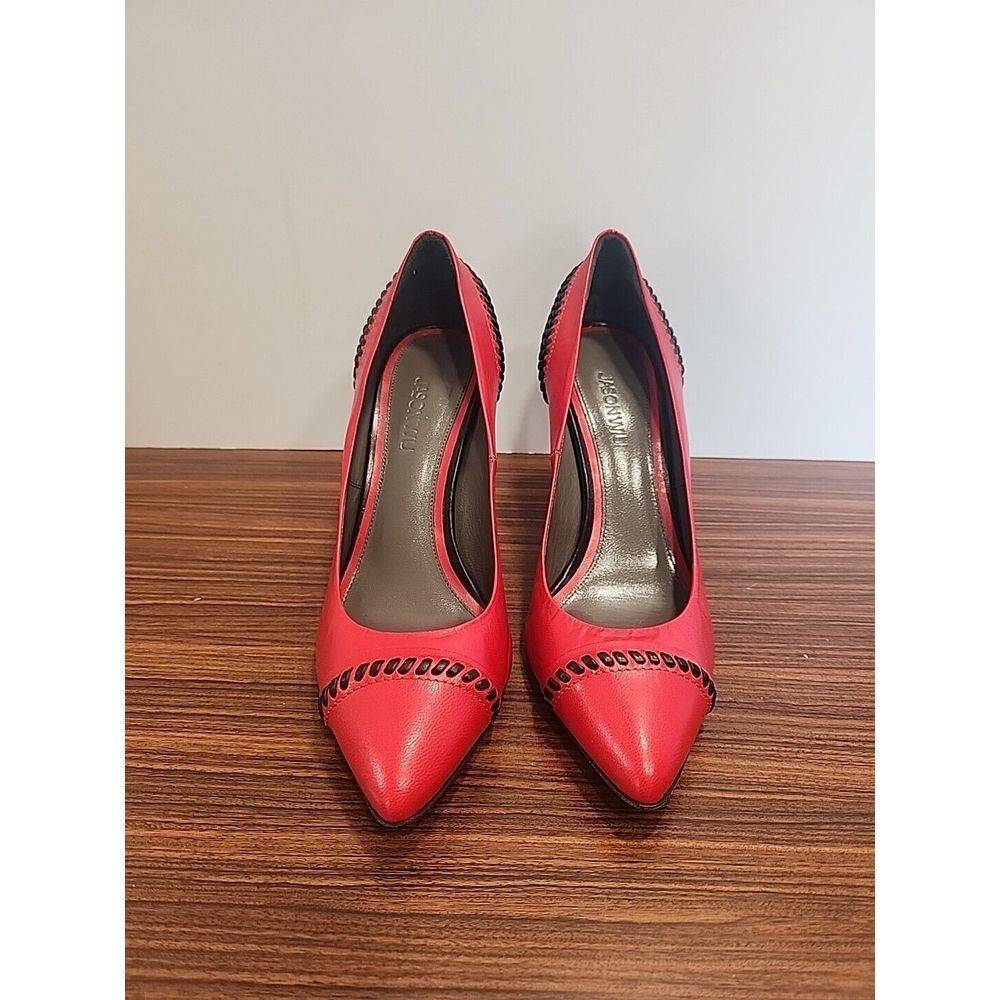 Jason Wu "Lily" Calfskin Whip Stitch Pump Red Black 6.5 US 37 EU‎ LN